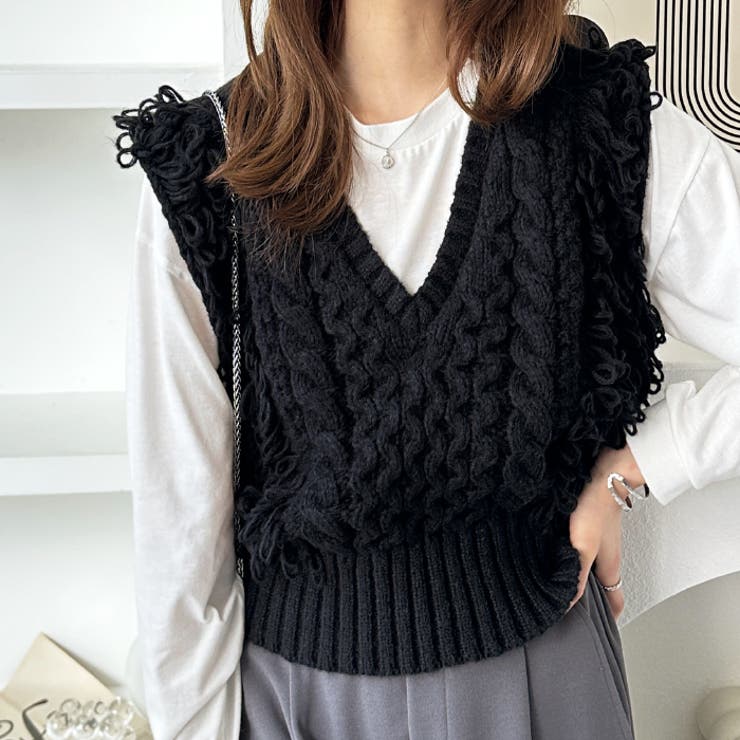 華　ella_selectshop フリンジベスト　ホワイト　美品 フリンジベスト （その他トップス）｜GRACE CONTINENTAL