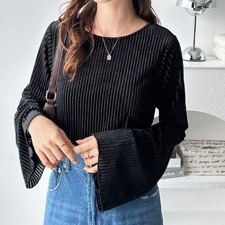 ベロアストライプフレアースリーブトップス | GeeRA | 詳細画像3 