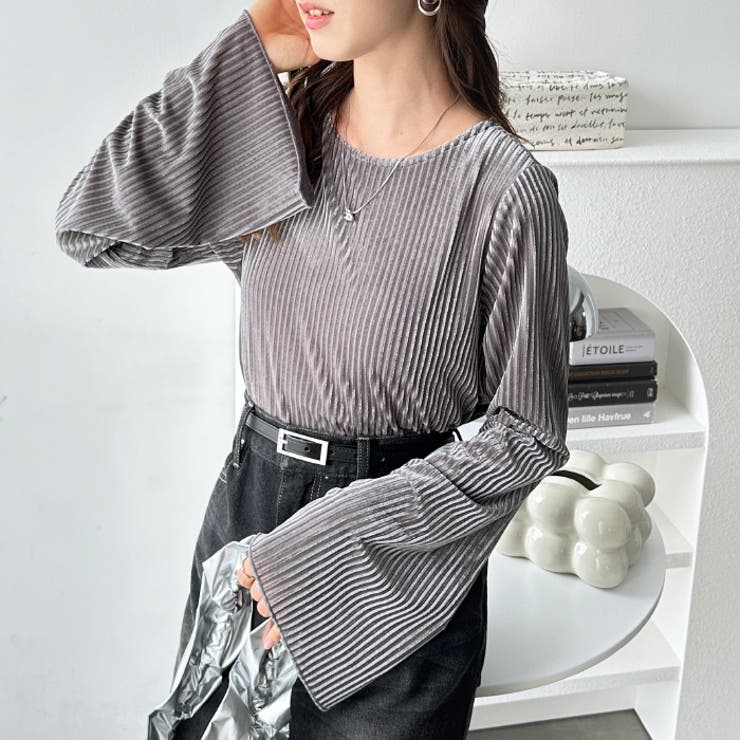 ベロアストライプフレアースリーブトップス | GeeRA | 詳細画像10 