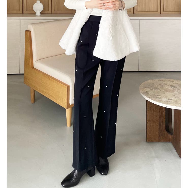 ブラック | 【YOUING.】パールデザインフレアーパンツ | GeeRA