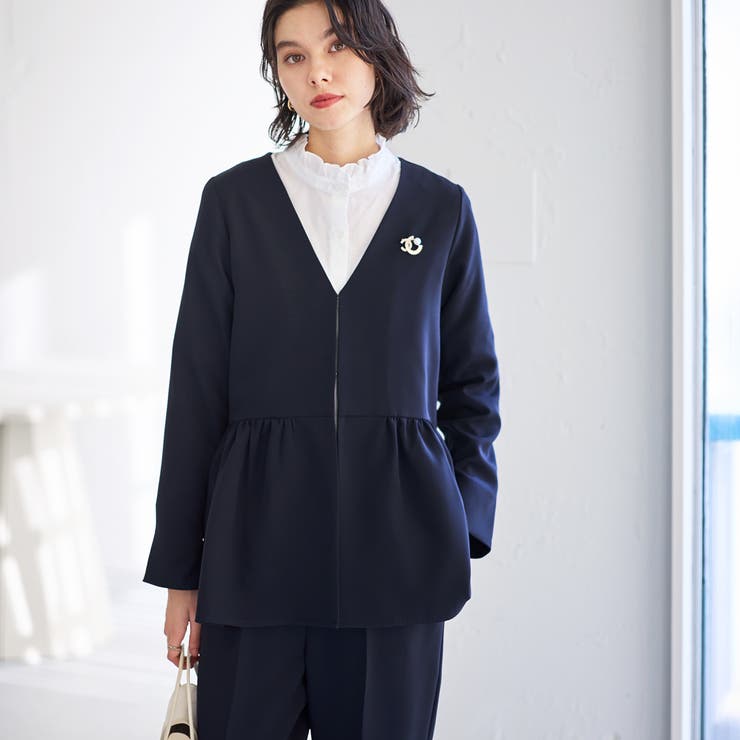 2点セット】ペプラムジャケットセットアップスーツ[品番：GERW0010904