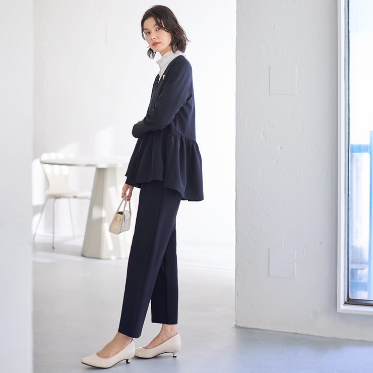 2点セット】ペプラムジャケットセットアップスーツ[品番：GERW0010904