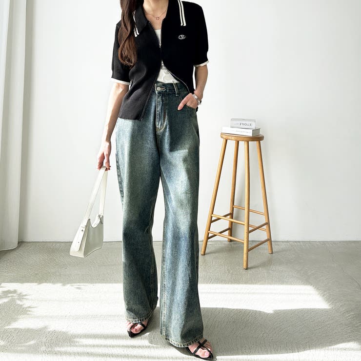 美脚見え！２ボタンウエストワイドデニムパンツ | GeeRA | 詳細画像4 