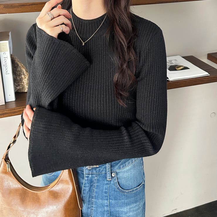 フレア袖ラメリブショートニットトップス | GeeRA | 詳細画像7 