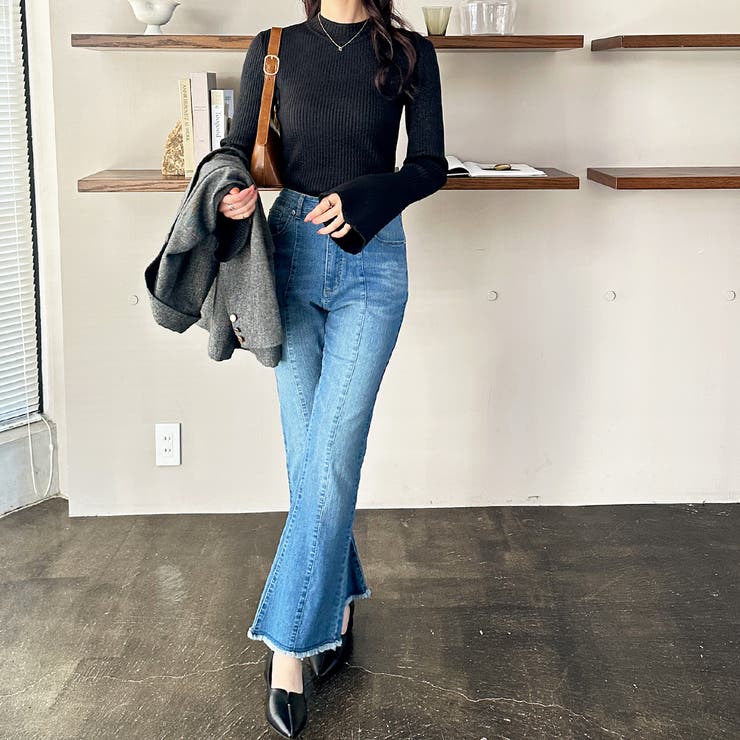 フレア袖ラメリブショートニットトップス | GeeRA | 詳細画像10 