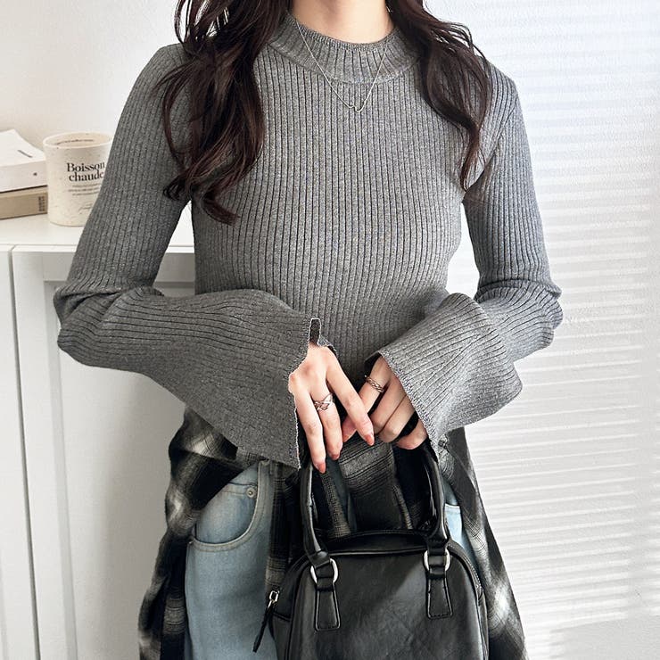 フレア袖ラメリブショートニットトップス | GeeRA | 詳細画像18 