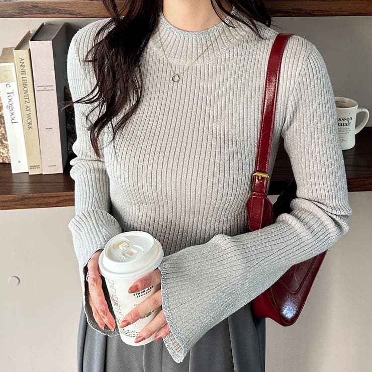 フレア袖ラメリブショートニットトップス | GeeRA | 詳細画像31 