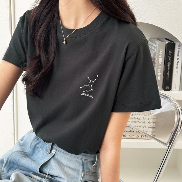 チャコール×星座 | 綿１００％アソートワンポイント刺しゅう半袖Ｔシャツ | GeeRA