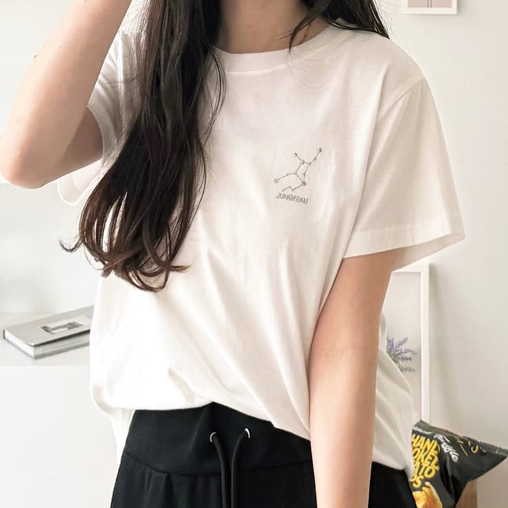 オフホワイト×星座 | 綿１００％アソートワンポイント刺しゅう半袖Ｔシャツ | GeeRA