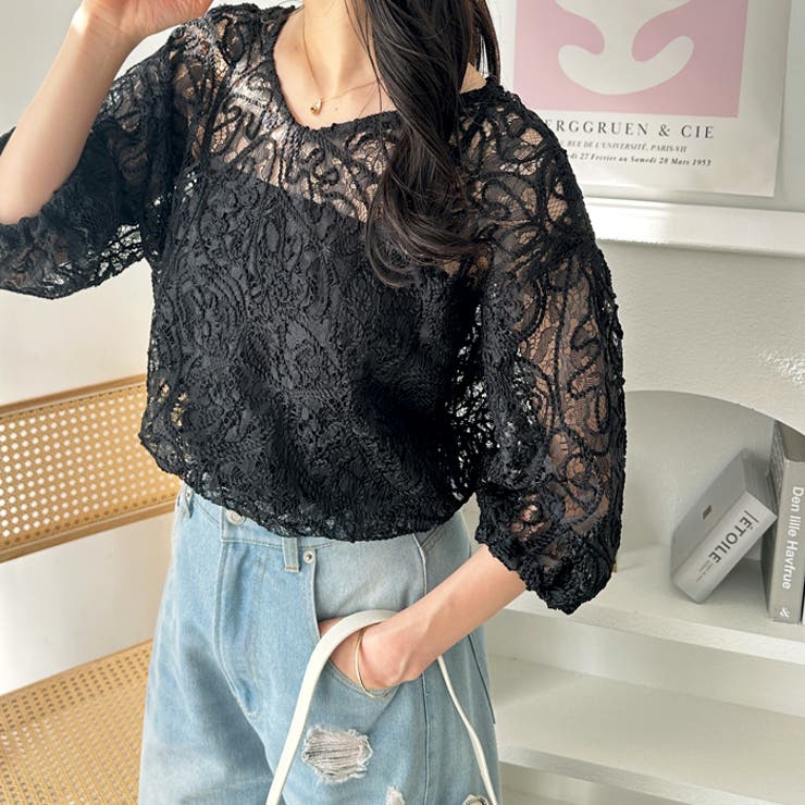 ブラック | 前後２ＷＡＹコードシアーレースプルオーバー | GeeRA