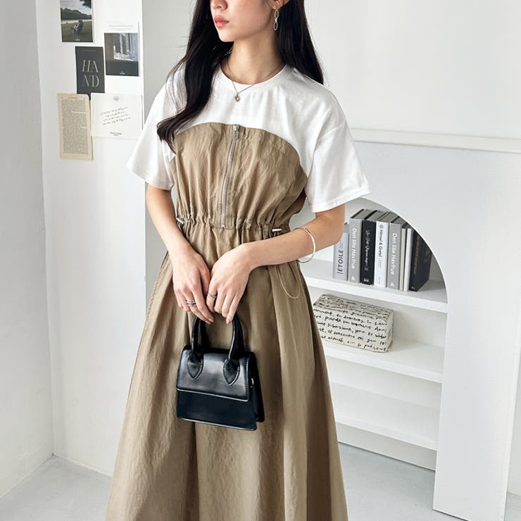 フレンチスリーブハーフジップビスチェドッキングワンピース | GeeRA | 詳細画像12 