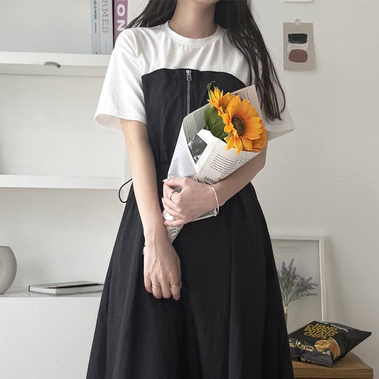 フレンチスリーブハーフジップビスチェドッキングワンピース | GeeRA | 詳細画像7 