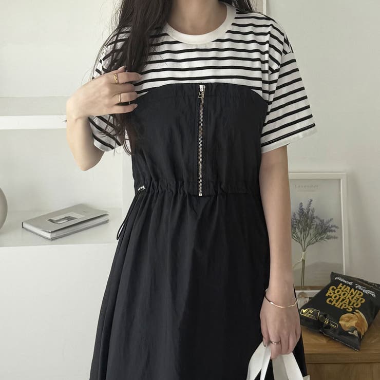 フレンチスリーブハーフジップビスチェドッキングワンピース | GeeRA | 詳細画像24 