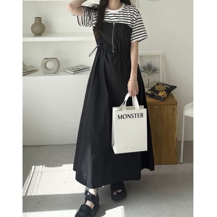 フレンチスリーブハーフジップビスチェドッキングワンピース | GeeRA | 詳細画像27 