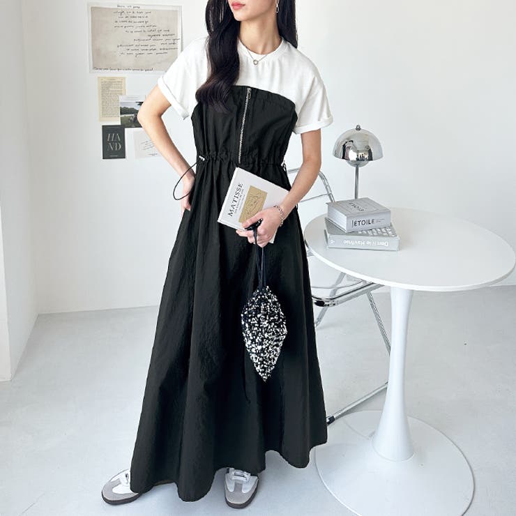 フレンチスリーブハーフジップビスチェドッキングワンピース | GeeRA | 詳細画像4 