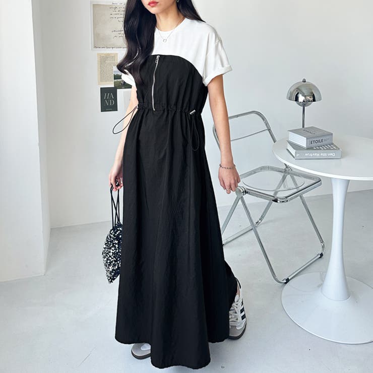 フレンチスリーブハーフジップビスチェドッキングワンピース | GeeRA | 詳細画像5 