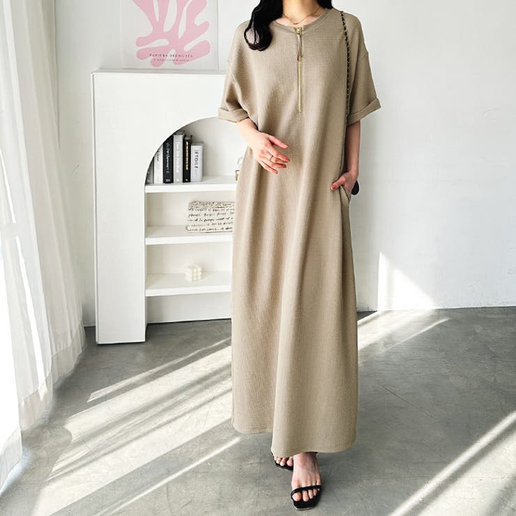 ジッパー付き半袖ワンピース グレー 楽天市場】ジップアップ 半袖（ワンピース｜レディース