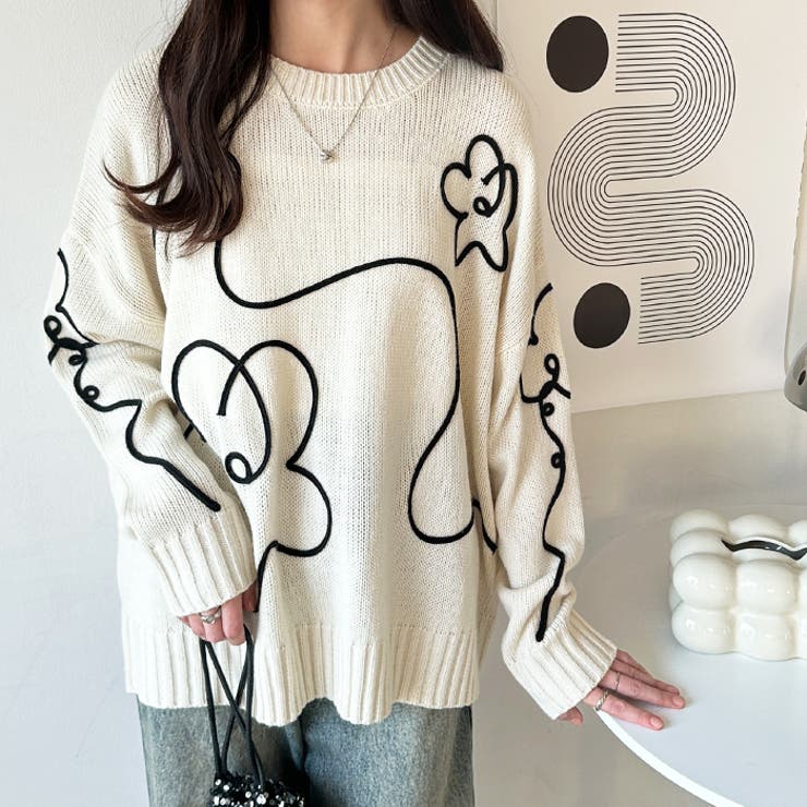 アイボリー | フラワーコード刺しゅうニット | GeeRA