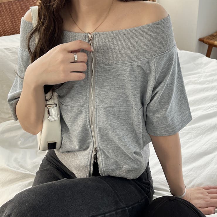 杢グレー | 【nelliy.】ＺＩＰオフショルカットソー | GeeRA