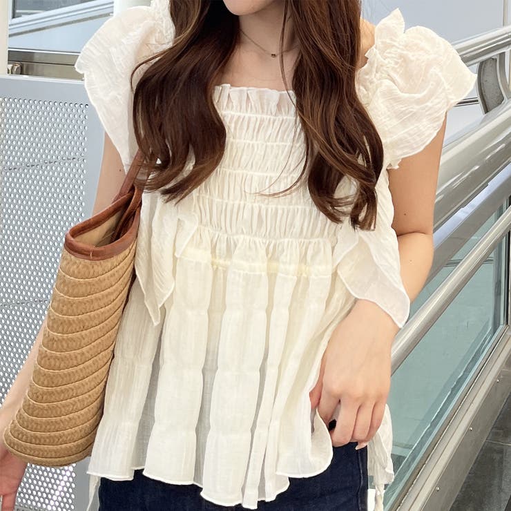 ♡出品 nelliy.】フリルシャーリングブラウス[品番：GERW0010991