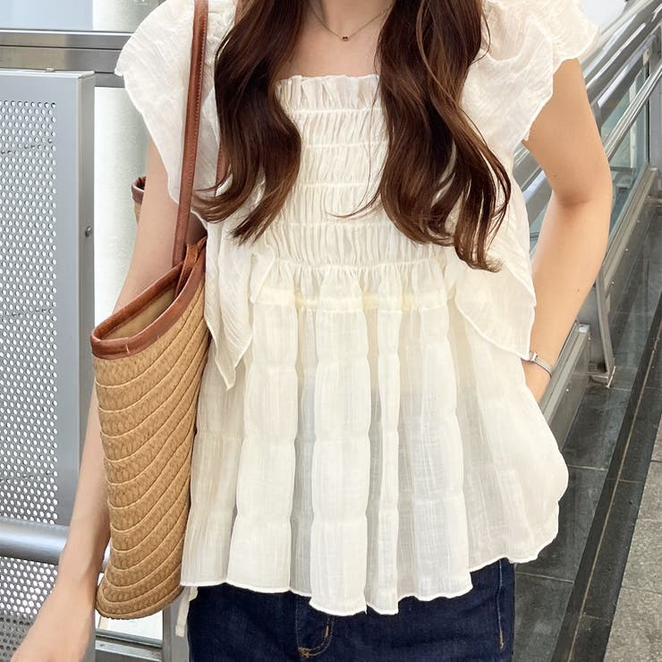 専用ページ nelliy.】フリルシャーリングブラウス[品番：GERW0010991