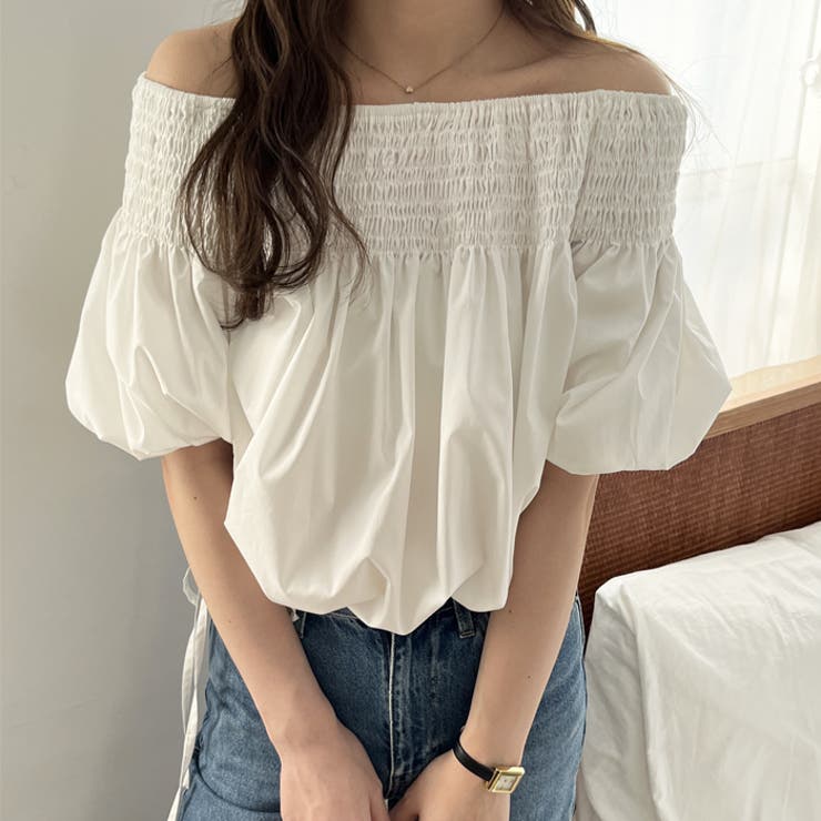 オフホワイト | 【nelliy.】ドロストオフショルブラウス | GeeRA