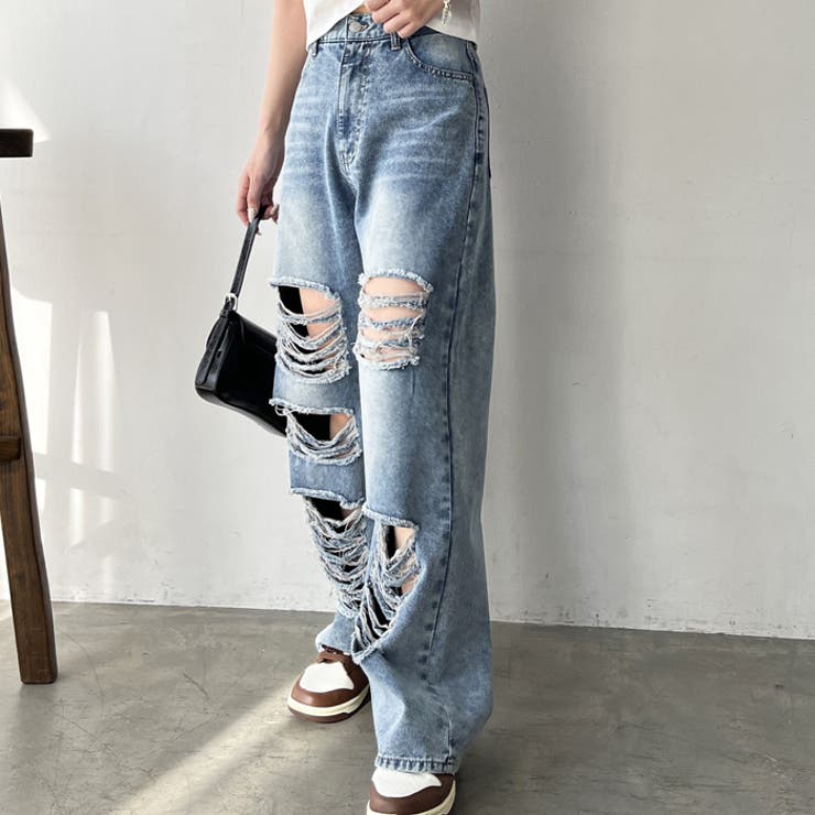 【nelliy.】オリジナルパットダメージワイドデニム | GeeRA | 詳細画像3 