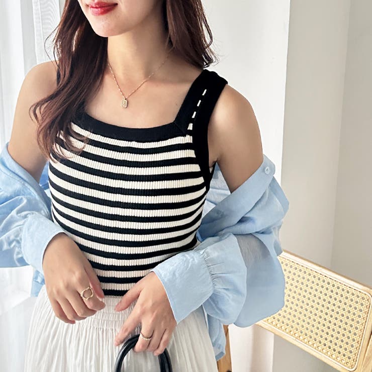 オフホワイト×ブラック | ２ＷＡＹ配色ニットタンクトップ | GeeRA