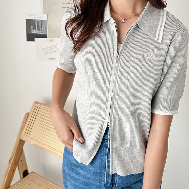 グレー | 衿付ダブルジップカーデ | GeeRA