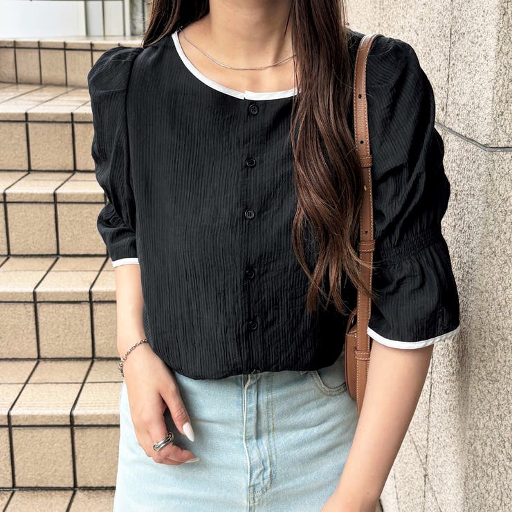 ブラック | 前後２ＷＡＹキャンディスリーブ半袖シアーブラウス | GeeRA