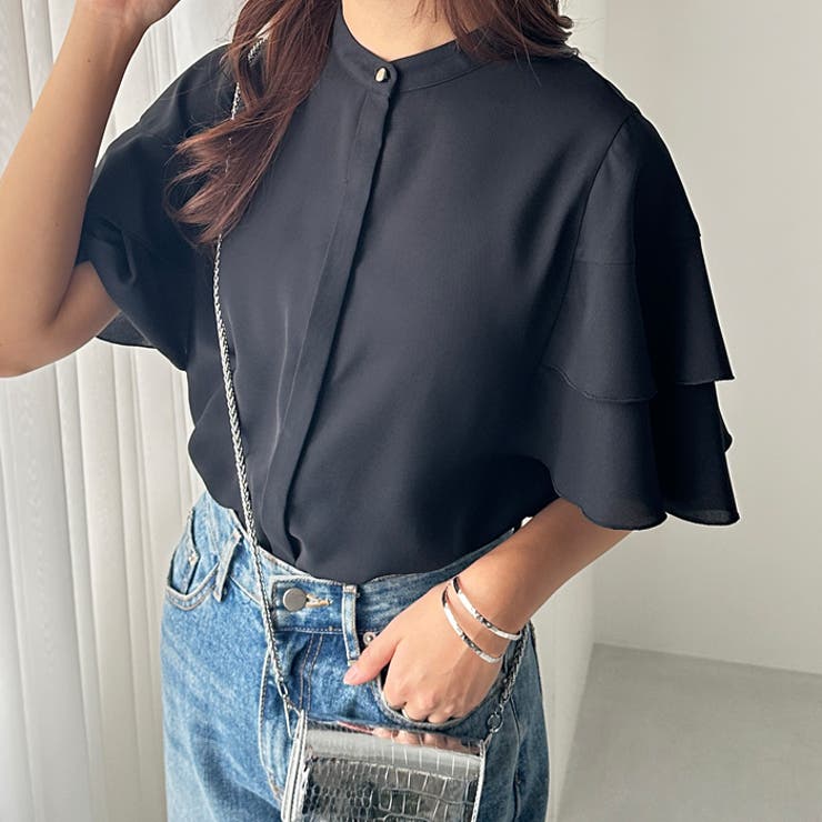 ブラック | ティアード袖ブラウス | GeeRA