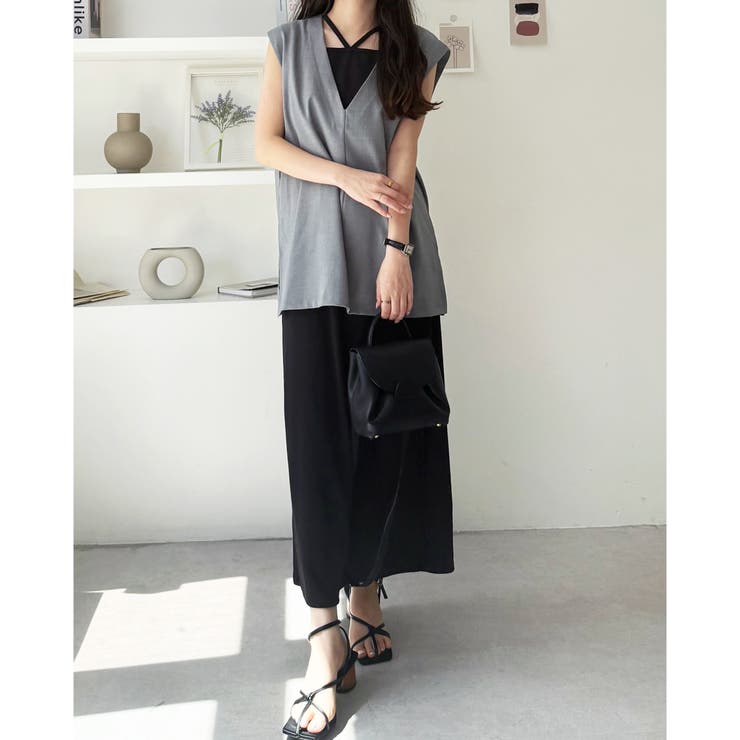 麻調ベスト×リブワンピースセット | GeeRA | 詳細画像9 