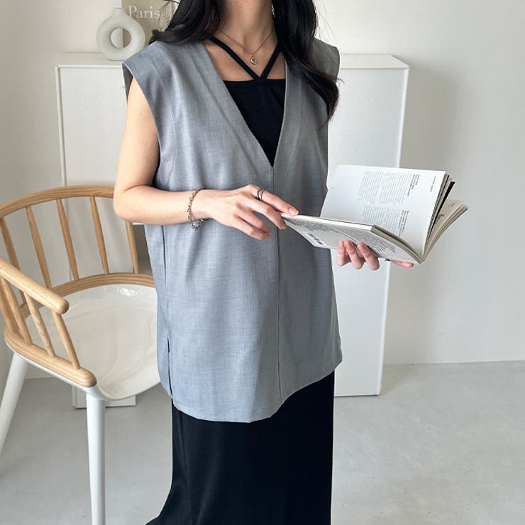 麻調ベスト×リブワンピースセット | GeeRA | 詳細画像3 