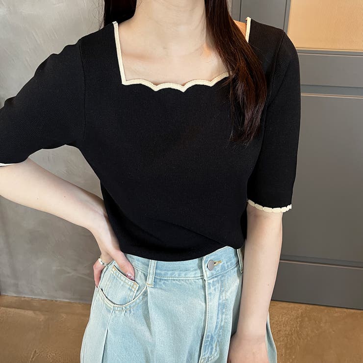 配色スカラップ５分袖サマーニット | GeeRA | 詳細画像9 