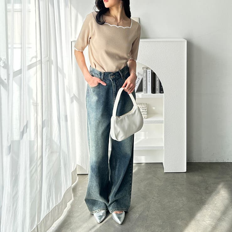 配色スカラップ５分袖サマーニット | GeeRA | 詳細画像12 