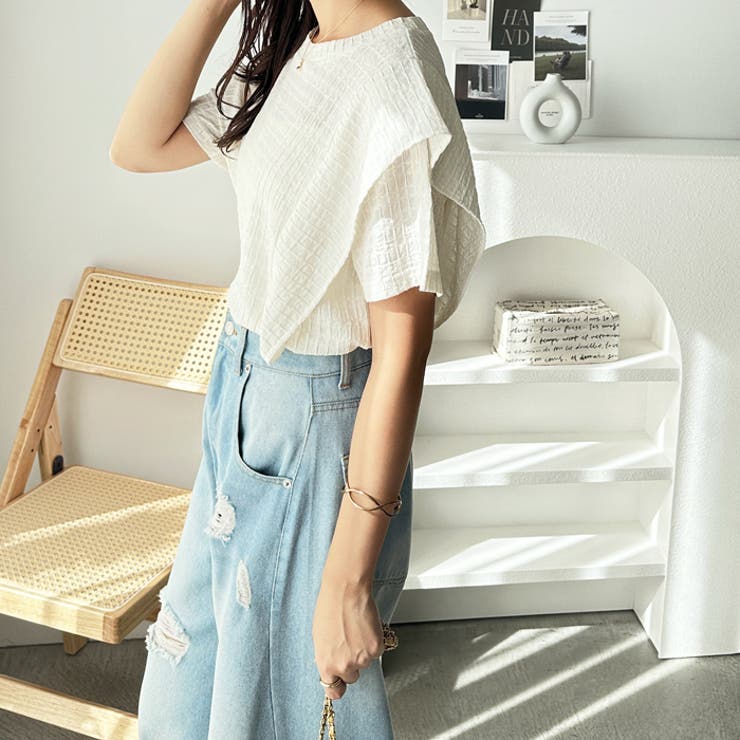 ラッフルショルダー表面感カットソー | GeeRA | 詳細画像4 