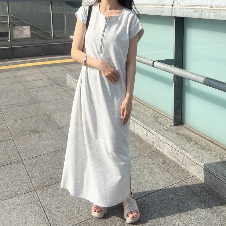 オートミール | 前後２ＷＡＹハーフジップＩラインワンピース | GeeRA