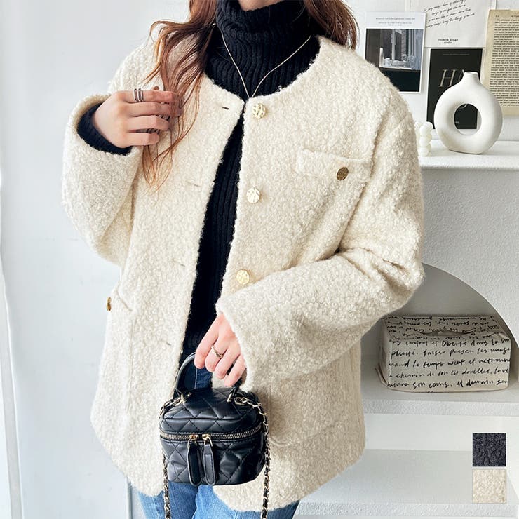 リングウールライク金ボタンジャケットコート | GeeRA | 詳細画像1 