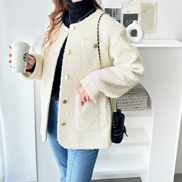 リングウールライク金ボタンジャケットコート | GeeRA | 詳細画像10 