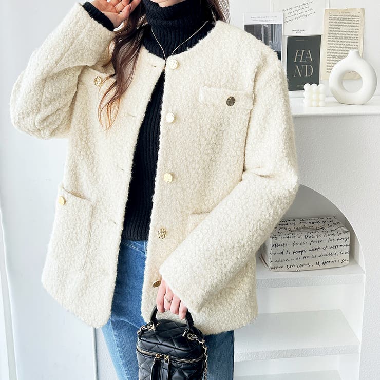 リングウールライク金ボタンジャケットコート | GeeRA | 詳細画像9 