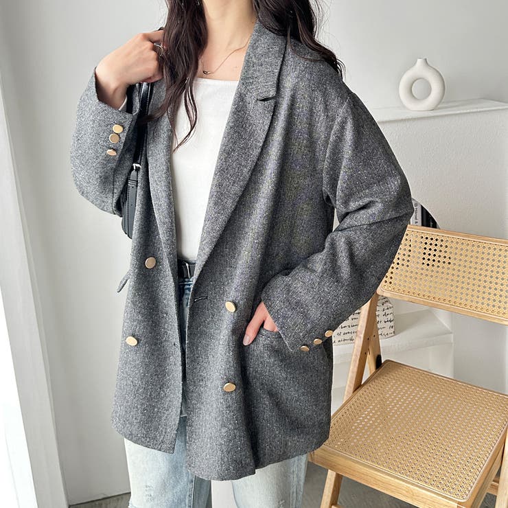 黒系ミックス | オーバーサイズダブルテーラードジャケットコート | GeeRA