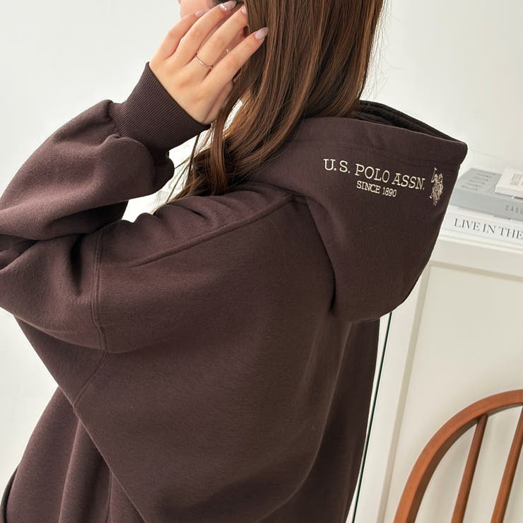 ブラウン(レギュラー丈) | 【Ｕ．Ｓ． ＰＯＬＯ ＡＳＳＮ．】（選べる２丈）フード刺しゅう裏起毛パーカー | GeeRA