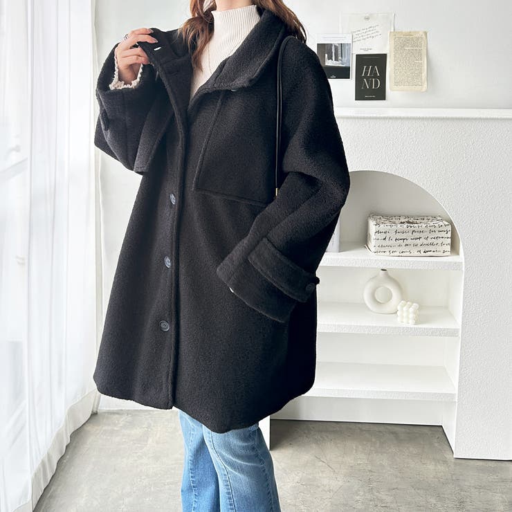 リングウールライクスタンドカラーコート[品番：GERW0011045]｜GeeRA