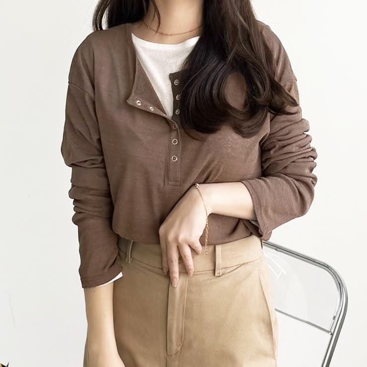 ブラウン | 前後２ＷＡＹシアースラブヘンリーネックカットソー | GeeRA