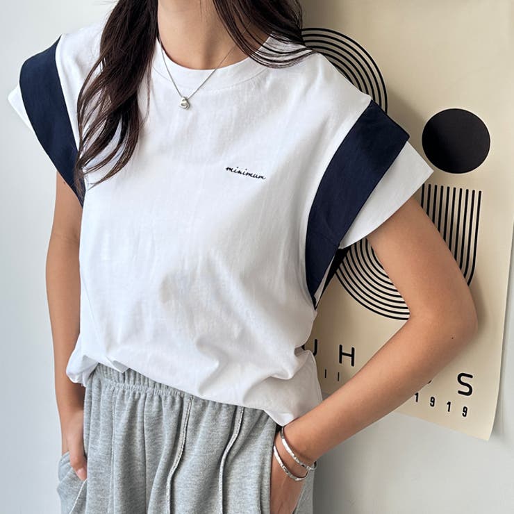 【FIRST MOOD】配色デザイン刺しゅうロゴＴシャツ | GeeRA | 詳細画像3 