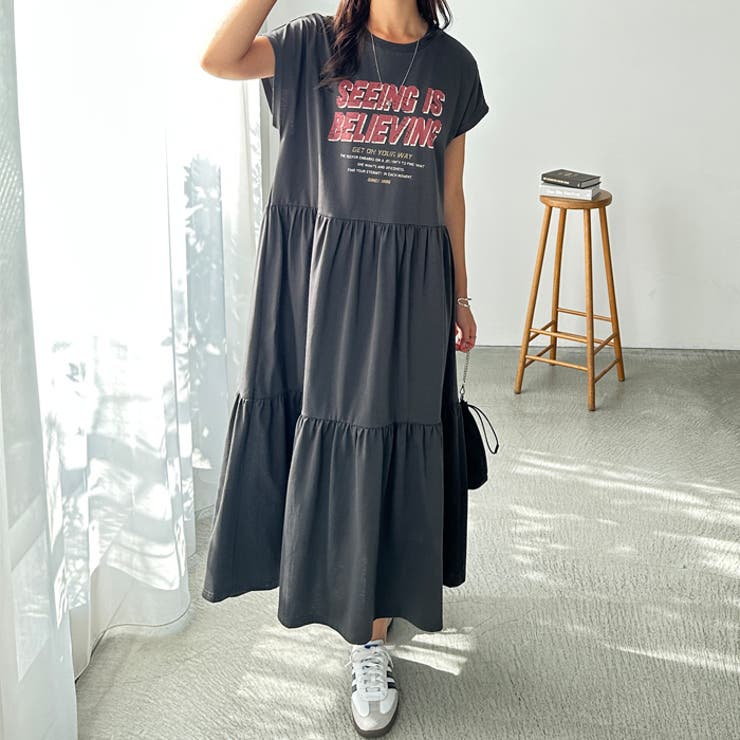 【FIRST MOOD】ピグメント風ティアードプリントＴシャツワンピース | GeeRA | 詳細画像4 