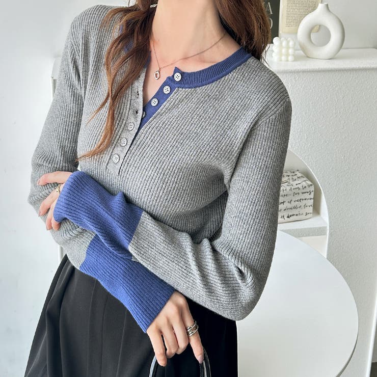 レイヤード風ヘンリーネックリブニットトップス | GeeRA | 詳細画像18 