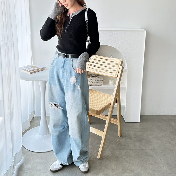 レイヤード風ヘンリーネックリブニットトップス | GeeRA | 詳細画像5 