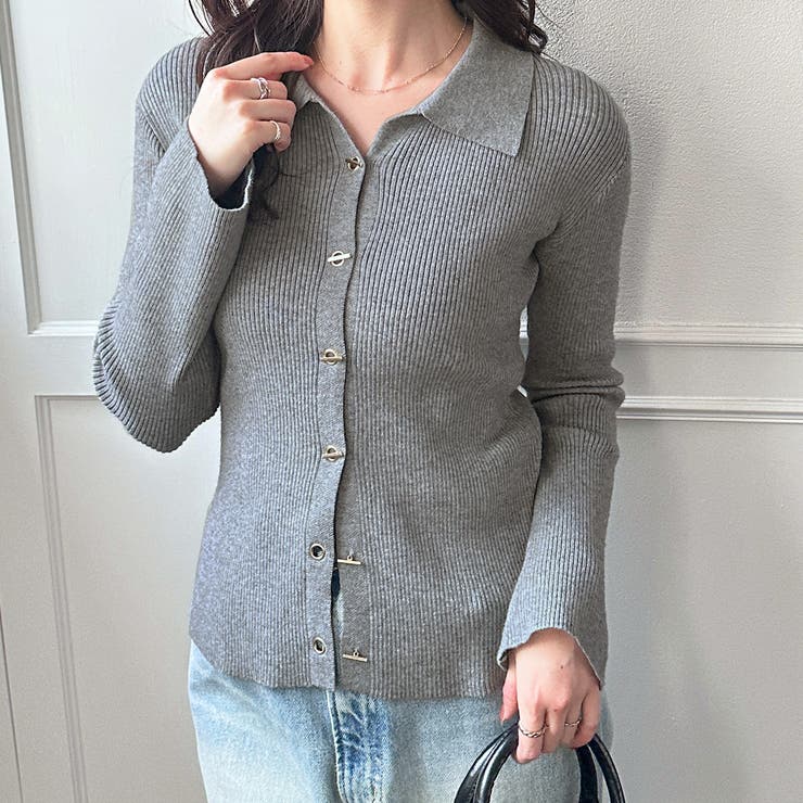 ゴールドボタンポロ衿リブニットトップス | GeeRA | 詳細画像30 