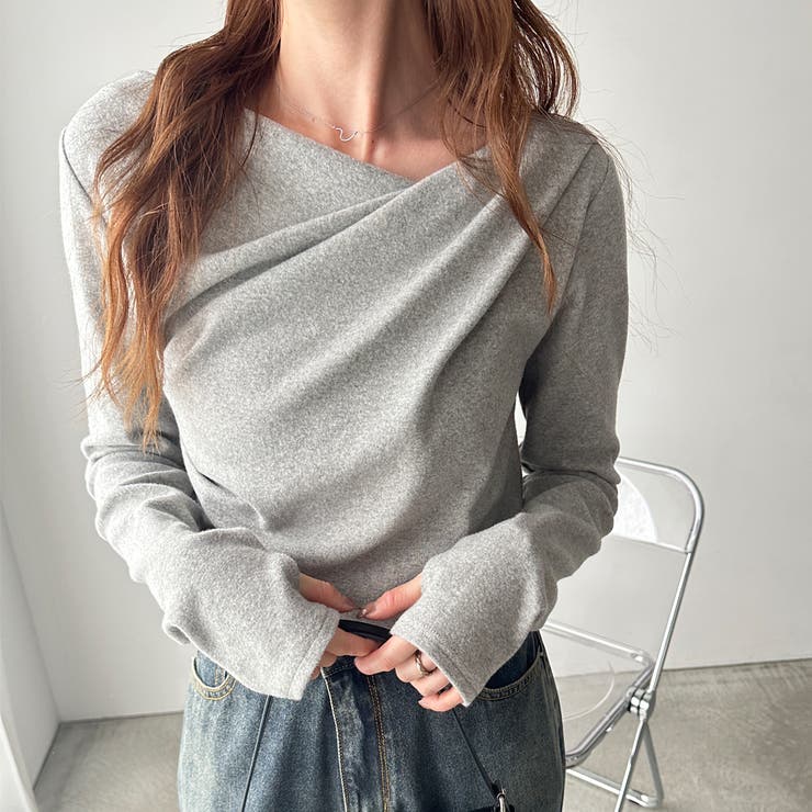 胸元ドレープデザイン起毛リブカットソー | GeeRA | 詳細画像17 